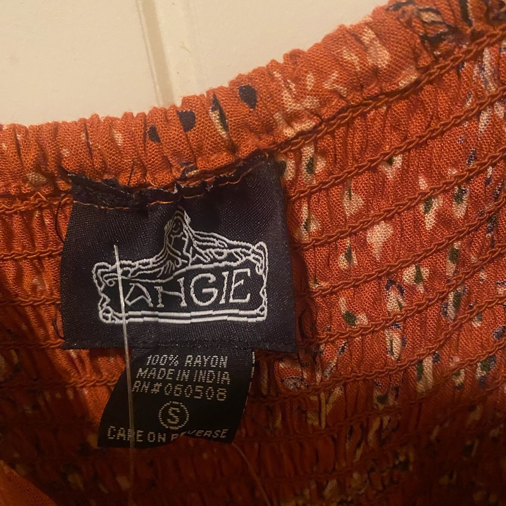 Angie Brown and Orange Wrap Sundress with Flutter Sleeves - Picture 3 of 4